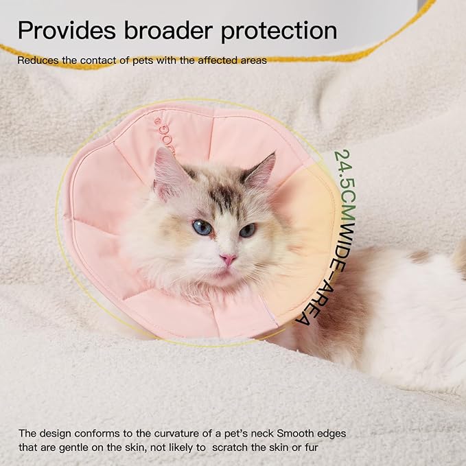 Touchdog Foldable Dog Cone Collar for Cats & Dogs - Adjustable Soft Recovery Collar with Waterproof PU Coating, Lightweight Design, 24.5cm/9.6in Wide Barrier (Pink, L)