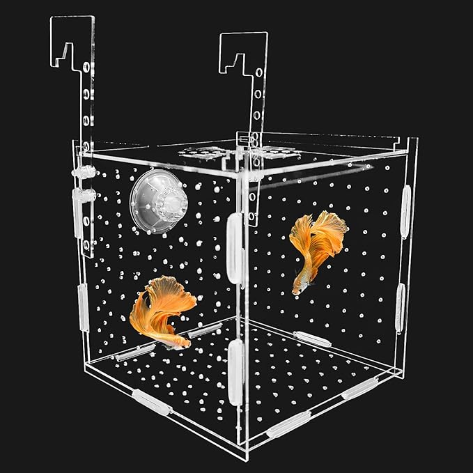 Hamiledyi Acrylic Breeding Isolation Box - Transparent Aquarium Hatchery for Guppy/Shrimp/Small Fish, Safe Nursery Tank with Air Tube & Suction Cups(5.9" × 5.9" × 5.9")