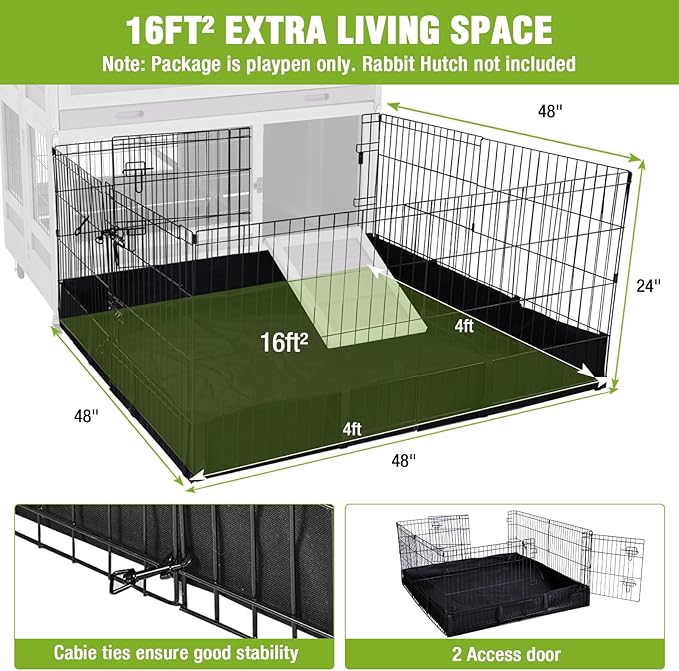 Bunny Playpen Indoor & Outdoor, Rabbit Enclosure with Waterproof Liner, Extension Guinea Pig Cages for Small Animals (Playpen Only)