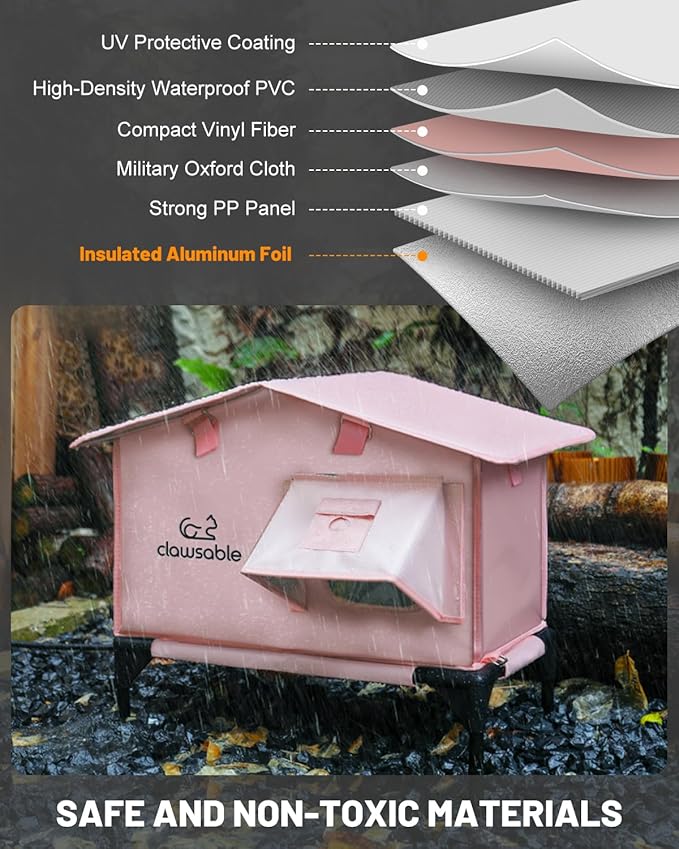 Upgraded Heated Cat House for Outside Escape Door, Highly Insulated Heated Outdoor Cat House Waterproof Awning, Weatherproof Outdoor Feral Cat Shelter for Stray Winter