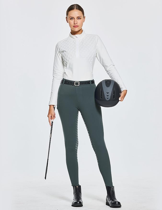 FitsT4 Sports Women's Winter Horse Riding Pants with Zipper Pockets Full Seat Riding Tights Fleece Lined Equestrian Breeches