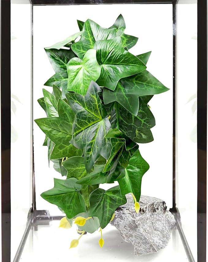 Woyrise Reptile Plants for Terrarium, Artificial Hanging Plants with Suction Cups, Amphibian Tank Habitat Decor Plastic Plant for Bearded Dragons Lizards Snake Geckos Frogs - 2Pack Green Ivy