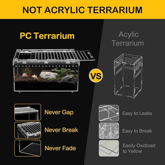 PC Large Reptile Terrarium Starter Kit,Magnetic Jumping Spider Enclosure,Hermit Crab Tank,Arboreal Tarantula Cage for Praying Mantis,Frog Vivarium,Lizard Container,Insect Housing,Gecko Habitat