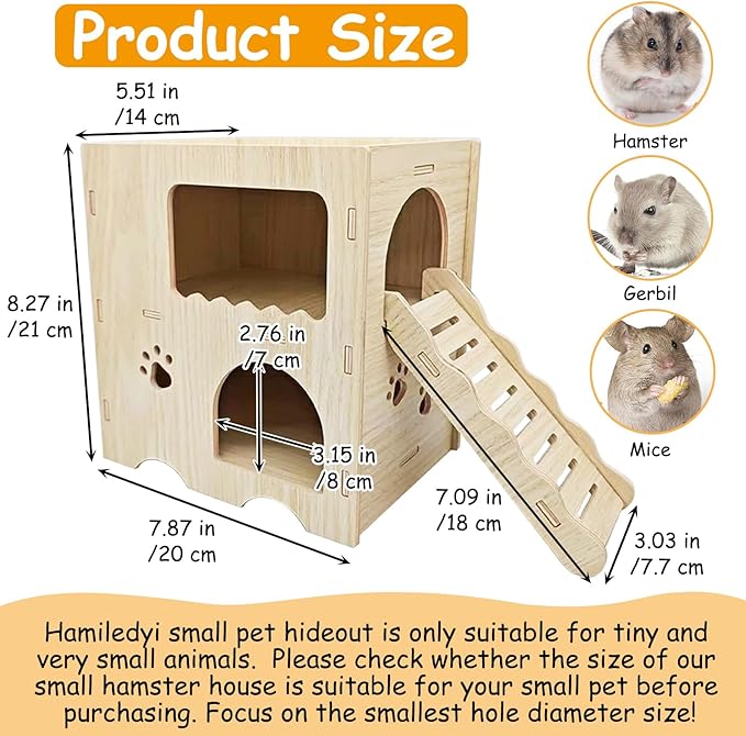 Hamiledyi Wooden Hamster Hideout Maze Double Layers Hamster Hut Small Animal Activity Toy with Ladder for Dwarf Hamster Gerbil Mouse Mice and Other Similar Sized Animals