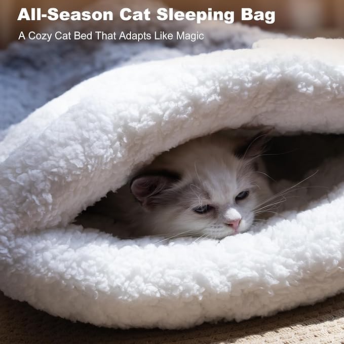 Cat Sleeping Bag 4 in 1 Cute Self Warming Cat Bed Cave with Plush Portable Snuggle Sack/Hideway for Indoor Cats & Small Pets Grey 21×17 Inch