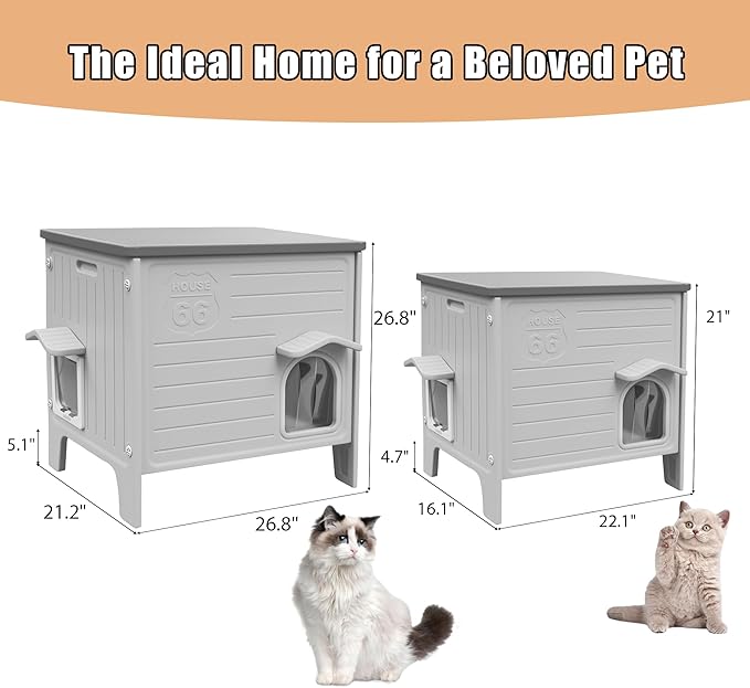 Outdoor Cat House with Insulated Liner, Plastic Cat House Weatherproof Cat Shelter,Easy to Assemble(Winter-Ready)