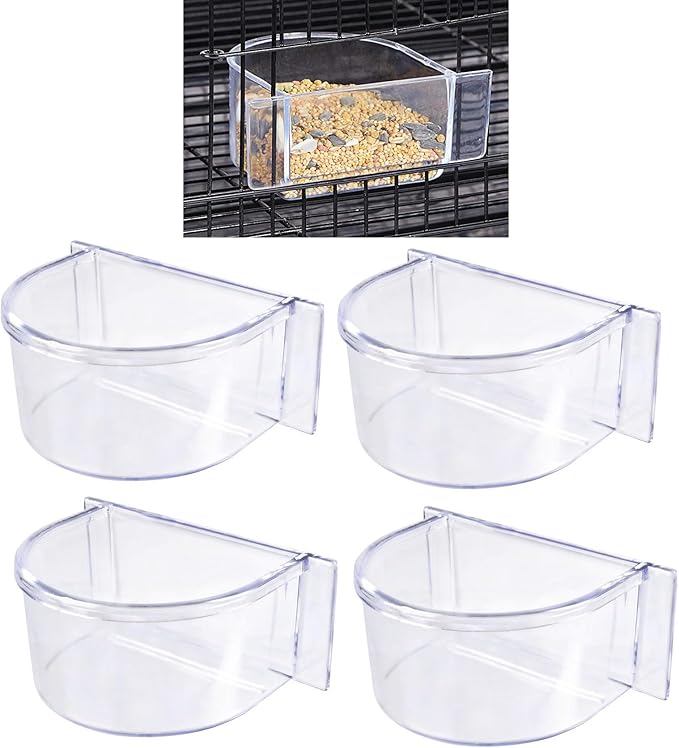 Lot of 4 Bird Cage Clear Plastic Seed Water Feeder Cups