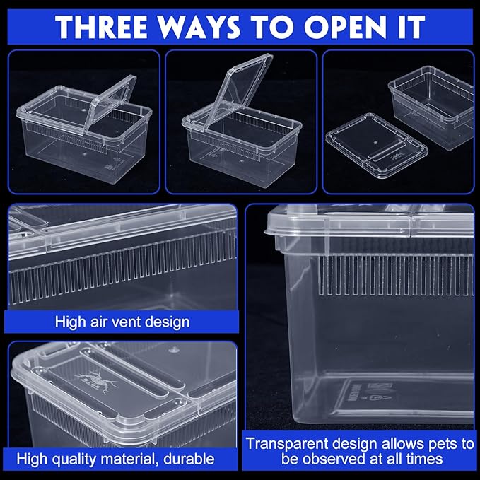 Irenare 8 Pcs Reptile Breeding Box Plastic Spider Terrarium Tarantula Feeding Box for Bearded Dragon Lizard Spider Gecko Scorpion(Vent Strips,Clear,5.9 x 3.9 x 2.5 Inch)