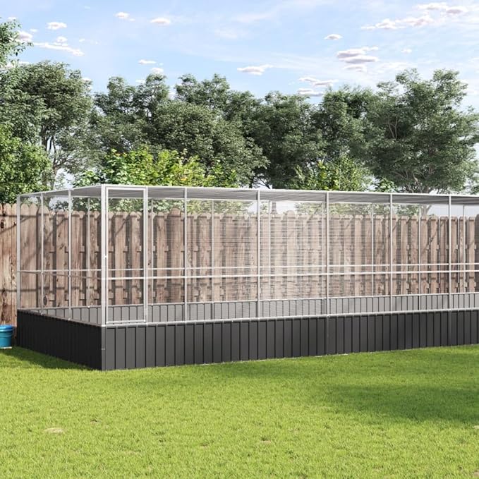 Large Metal Heavy Duty Walk-in Aviary Cage with Extension, Ample Activity Space Bird Cage with Lockable Door Also for Chickens and Rabbits, Silver 448.4"x120.9"x83.5" Steel,-420