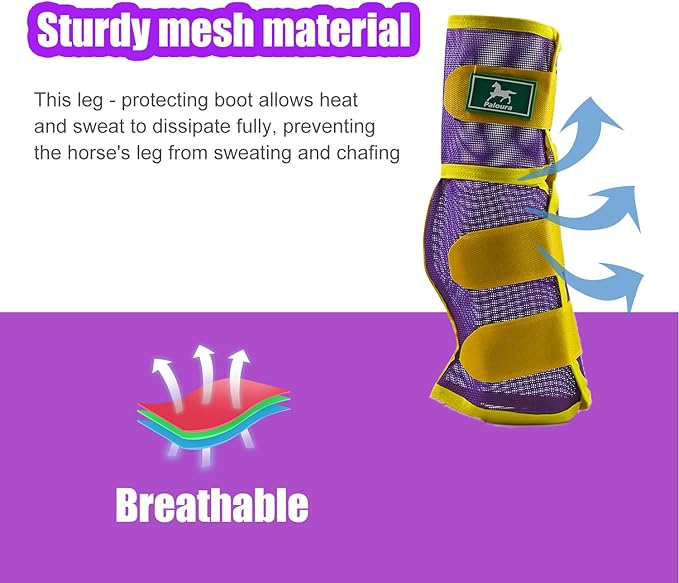 Fly Boots for Horses Set of 4 – Breathable Mesh Leg Protection for Summer with Ventilated Design & All-Day Comfort （Purple，Large