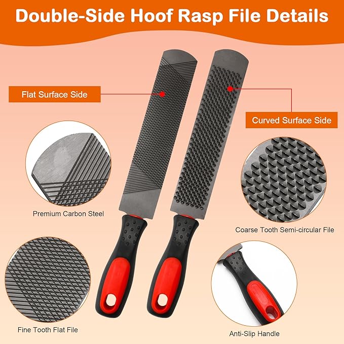 8 inch Farrier Tool Kit, Coldairsoap 3PCS Goat Hoof Trimmers with 1PCS Metal Shears, 1PCS Double-Side Long Handle Rasp, 1PCS Blue Storage Bag, Hoof Rasp File for Goat Sheep, Alpaca, Lamb, Pig