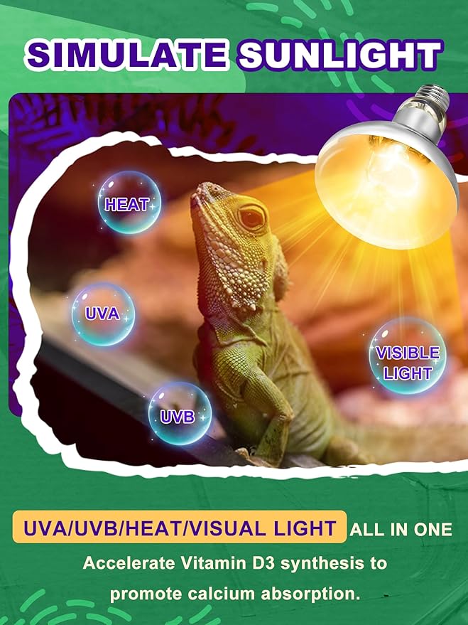 Heat Lamp Bulb, 125 Watt Full Spectrum UVA UVB Reptile Heat Bulb, Basking Spot Light, Simulate Natural Sun Light for Reptile and Amphibian