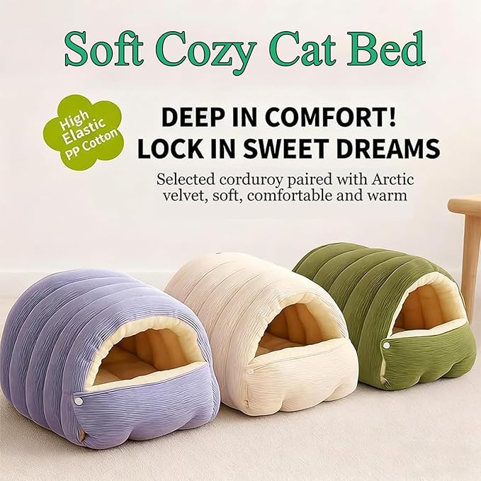Expectation Cat Bed, Removable and Washable Winter Closed-Off Cat Bed, Soft Fluffy Warm Autumn/Winter Cats House, Washable Non-Slip Pet Sleeping Bag for Indoor Cats Small Dogs (B,Medium)