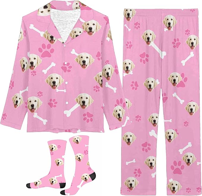 D-Story Personalized Pajamas with 1-8 Faces for Women Men, Custom Christmas Pjs, Pajamas Gifts For Family,Cat Mom,Dog Mom