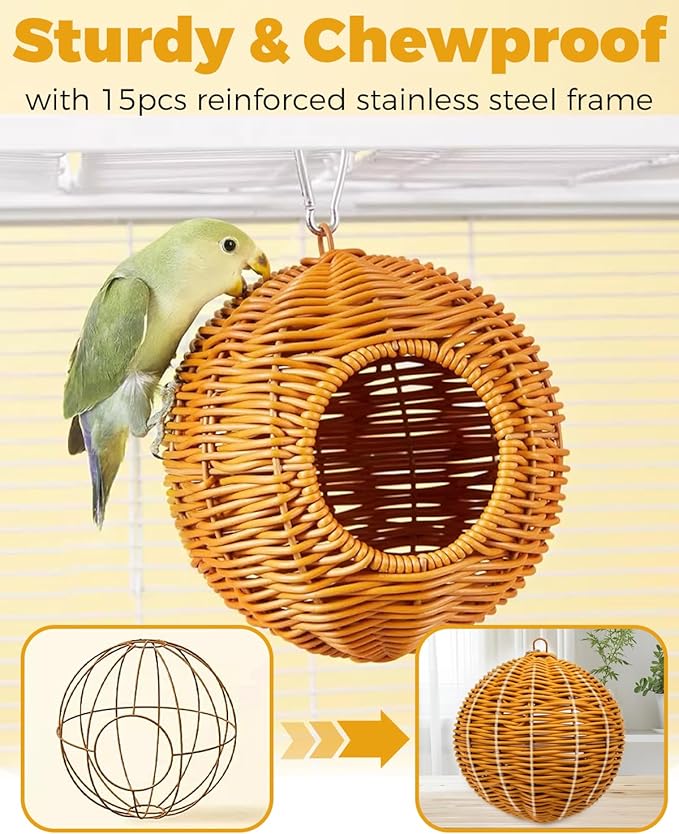Chewproof Steel Frame Bird Nest for Cage for Gentle Sway with Cushion, Washable Small Bird Bed Hammock Hideout Lay Eggs Parakeet Nest Sleep, Parakeet Warm Bed House for Lovebird, Budgie, Finch