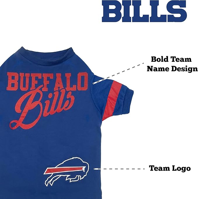 Pets First NFL Buffalo Bills Striped Dog & Cat T-Shirt, Medium. Football Pet Shirt for NFL Team Fans. New & Updated Fashionable Design, Durable & Cute Sports PET TEE Shirt Outfit (BUF-4146-MD)