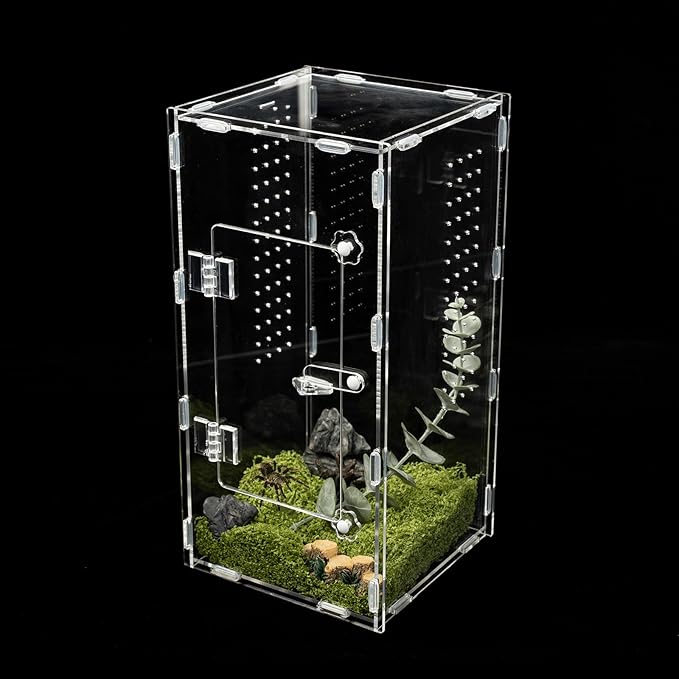 Acrylic Jumping Spider Enclosure, Reptile Terrarium Enclosure with Front Opening Door, 5.91×5.91×11.88 Inch Reptiles Habitat Tank Breeding Box for Tarantula Insect Snake Lizard