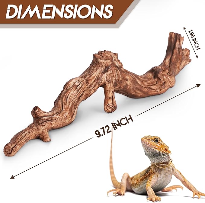 Lifelike Resin Climbing Root Branch Decor for Reptile Terrarium, Reptile Vivarium Habitat Decoration for Bearded Dragons, Geckos, Lizards, Snakes, 9.7 Inch