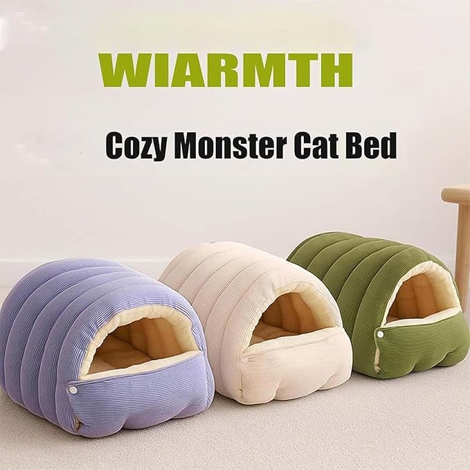 Removable and Washable Winter Closed-Off Cat Bed, Cat Winter Cave, Cute Cat Beds for Indoor Cats, Disassembled Design for Easier Cleaning, with Hair Remover (2PcsGreen, 22.4 * 14.6 * 11.0 in)