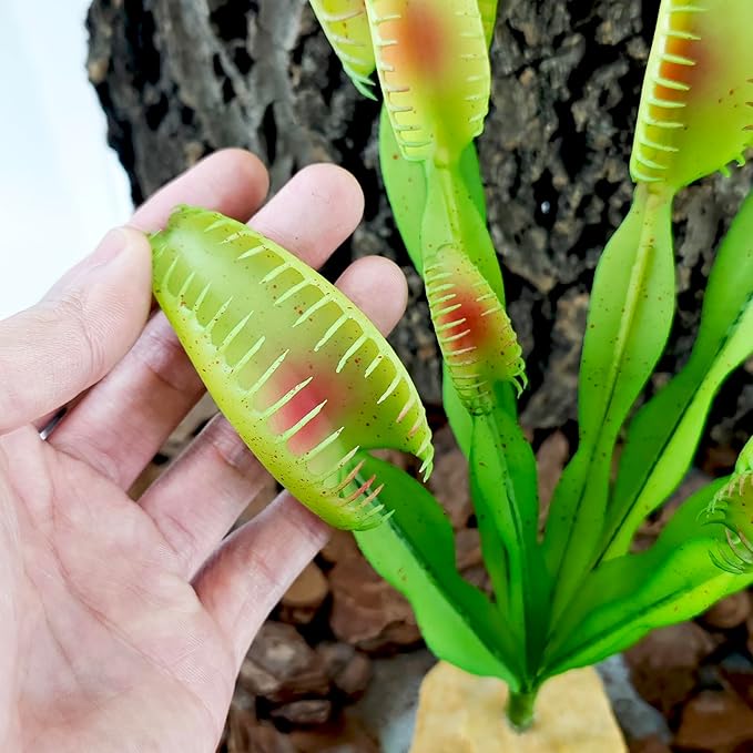 Woyrise Reptile Plants Succulent, Artificial Desert Plant for Terrarium Decor, Bearded Dragon Tank Accessories fit Gecko Lizard Chameleon Ball Python Snake - Venus Flytrap Plant
