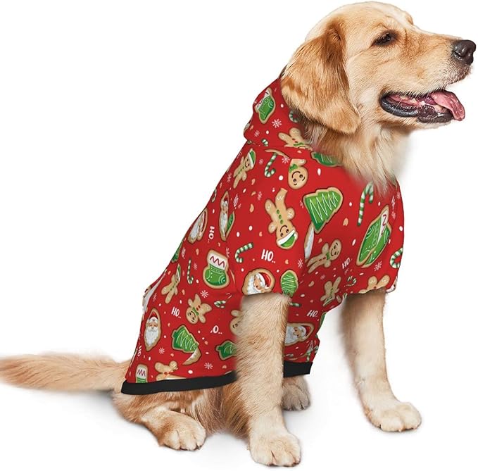 Santa Claus with Gingerbread Man Hoodie,Christmas Cosplay Dog Clothes with Pocket and Hat Winter Clothes Sweaters Large