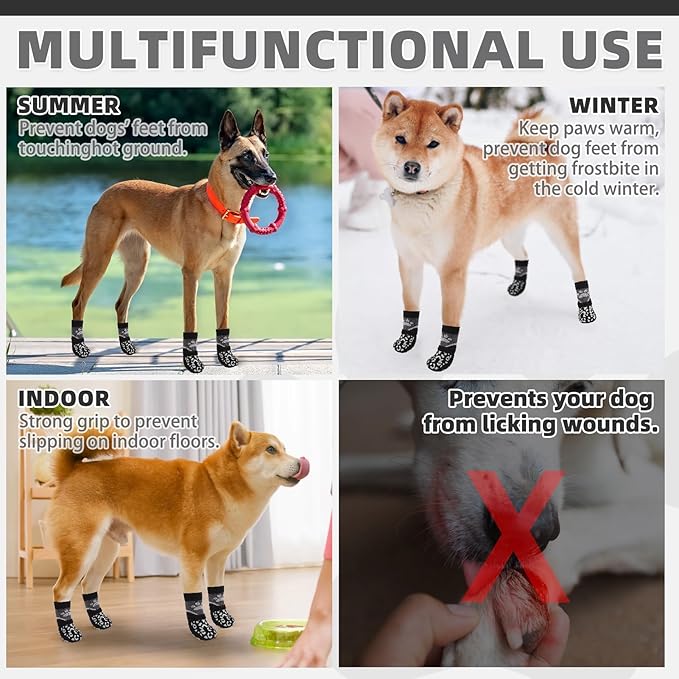 KOOLTAIL Dog Socks for Hot/Cold Pavement to Prevent Licking Paws Scratching,Anti Slip Pet Boots&Paw Protector for Hardwood Floors,Traction Control Grip Booties for Small Medium Large Senior Dogs L