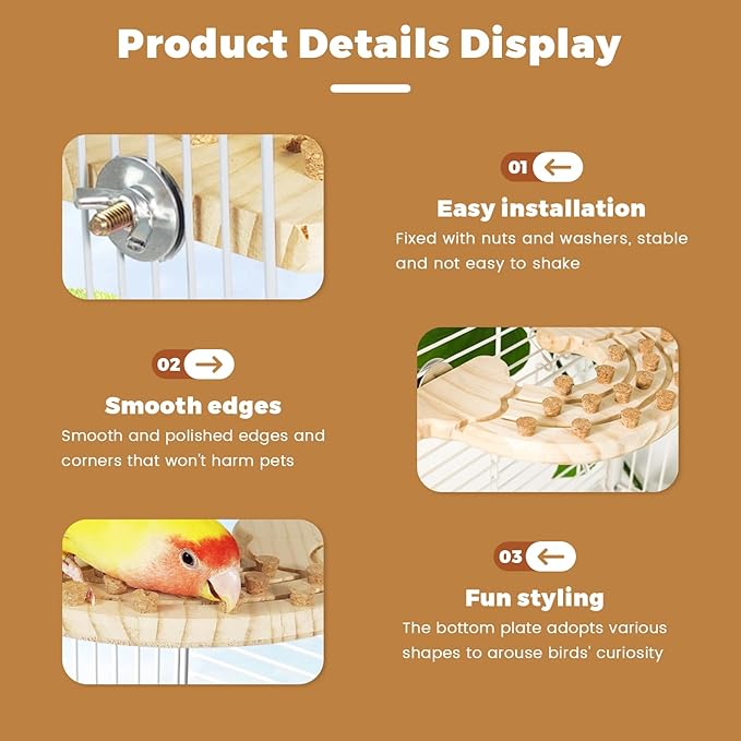 Bird Chew Toy with Screw Mount – Wooden Foraging Toy for Parrots, Cockatiels, Small to Medium Birds, Secure Cage Attachment, Safe and Durable Design (Rainbow-Corner)