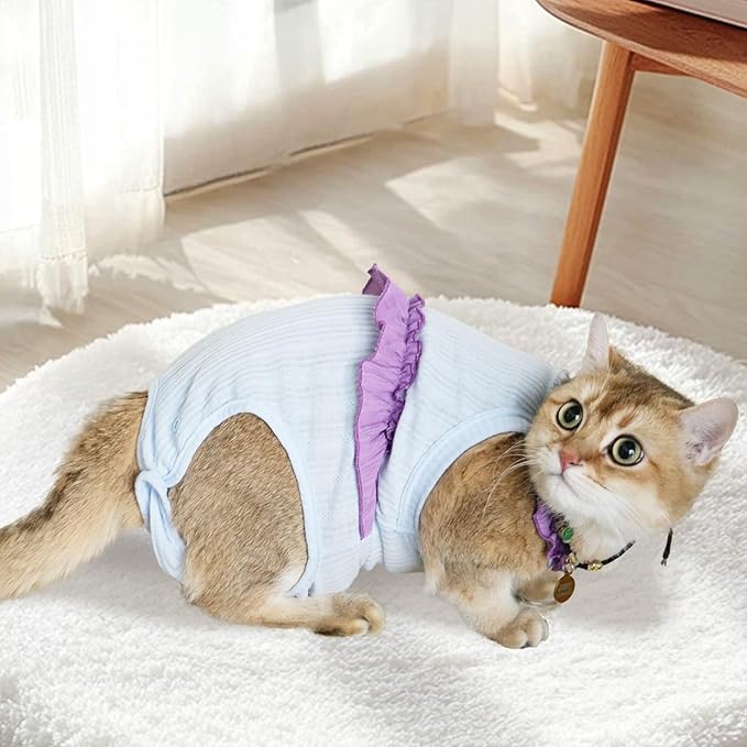 Cat Recovery Suit,Kitten Onesie After Surgery,E-Collar Alternative for Abdominal Wound and Skin Diseases,Soft Breathable Bodysuit After Spay（Blue-m）