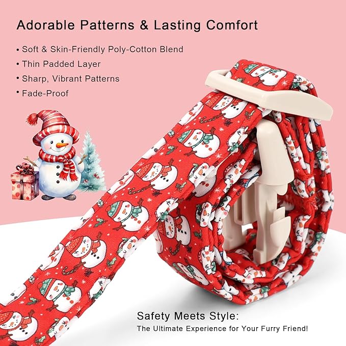 Christmas Dog Collar - Cute Red Snowman Christmas Puppy Collar with Safety Buckle, Soft Adjustable Holiday Dog Collars for Small Medium Large Dogs XL