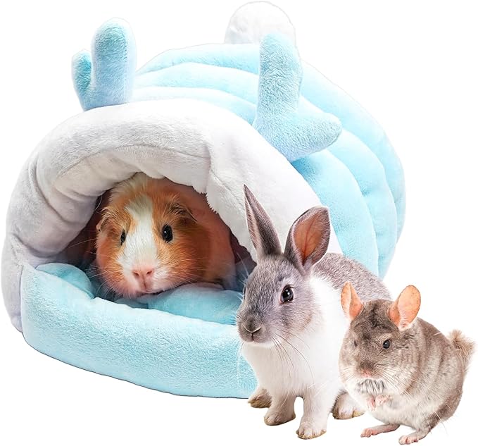 Guinea Pig Hideout, Warm Bed for Guinea Pig,Rabbits, Chinchillas, Cozy Small Animal Winter Shelter (Blue, Medium)