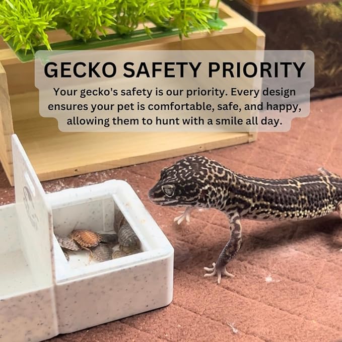 Geckopia Triple Dish 3.0 | 3 in 1 Reptile Bowl | Gecko & Reptile Calcium & Water Food Bowl | Mealworm Dish in BioPlastic | Wood