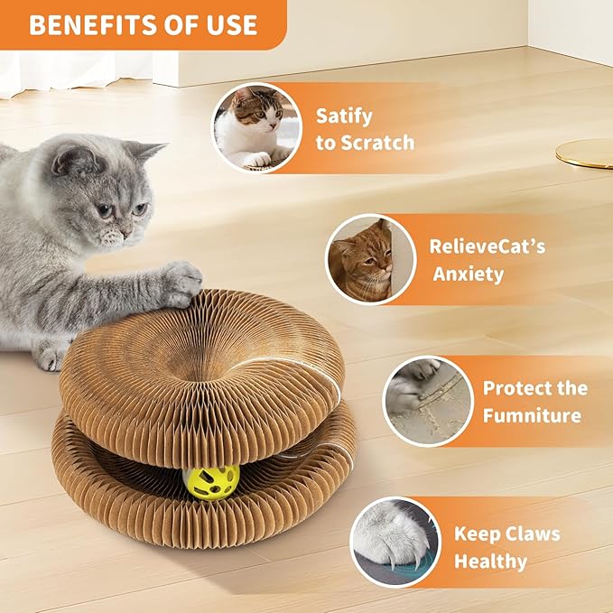 Collapsible Cats Cardboard Scratcher Interactive Pet Toys for Indoor Cats with Ring Ball Magnetic Kitten for Chase Scratch Pink