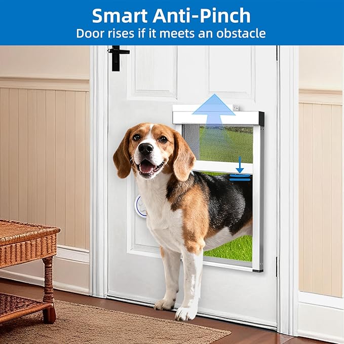 Automatic Dog Door with Doorbell Activation, 2-Flap Electronic Smart Pet Door with Anti-Pinch, No Collar Needed, Aluminum Lockable Weatherproof Telescoping Tunnel for Pets Up to 12 LB- S
