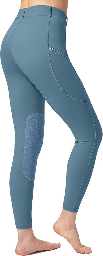 SANTINY Women's Horse Riding Pants with Zipper Pockets Knee-Patch Schooling Tights Equestrian Breeches for Women