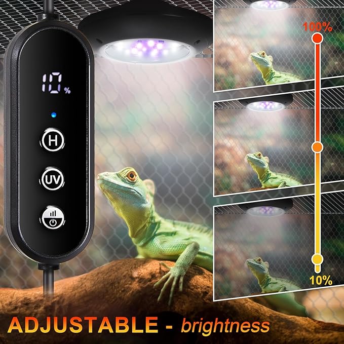 LED UVB Light for Reptiles, 8W UVA UVB Lamp – Timer Switch, Adjustable Brightness, Ferguson Zones 1-4, Energy-Efficient, UVI Lamp for Bearded Dragons, Chameleon, Lizard, Snake, Non-Heating Equipment