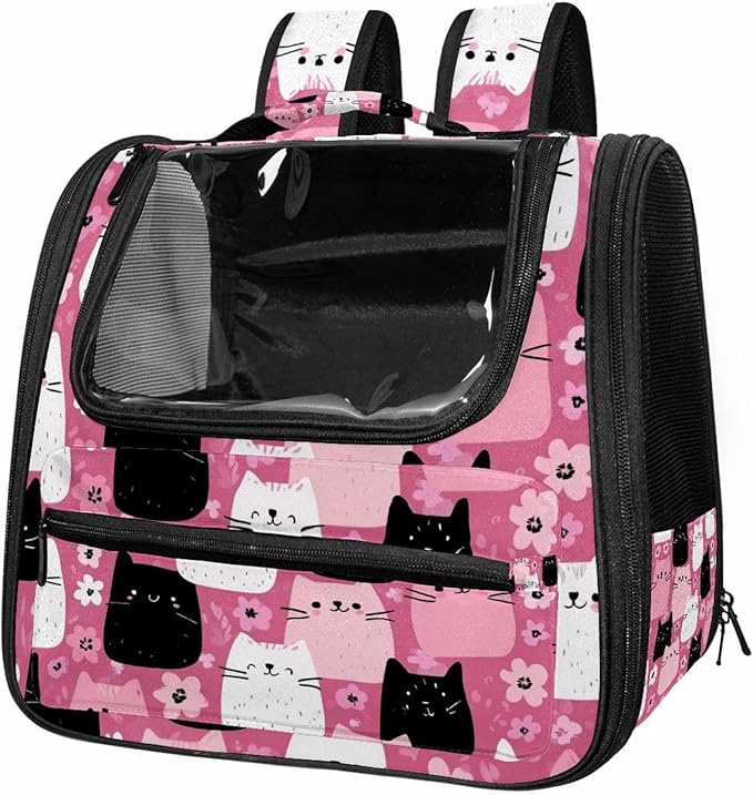 Cute Cats Pink (2) Cat Carrier Backpack,900D Wear-Resistant Oxford Fabric, Dog Carrier Cat Backpacks Suitable for Travel