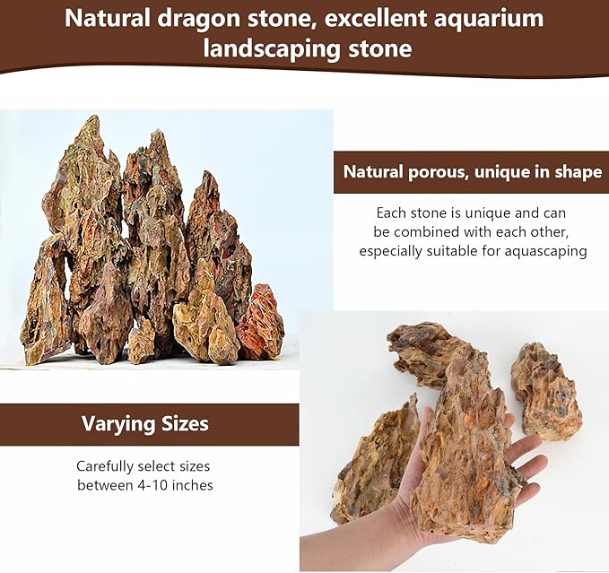 6.6LB Dragon Stone Rock for Aquascaping,Aquarium Decor, Fish Tank Decorations,4-10 Inches Natural Ohko Stone for Fish Tank Landscaping