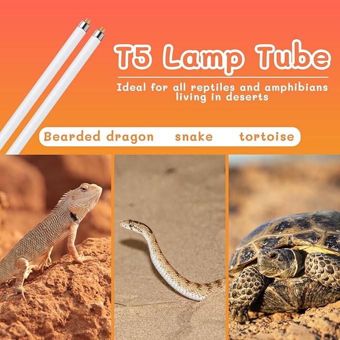 T5 UVB Reptile Light 24W 10.0,UVA UVB Light Bulb for Reptiles,2 Pack Reptile UVB Lamp Tube for Bearded Dragon