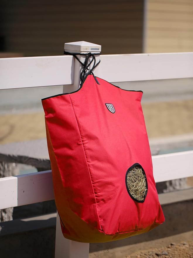 Harrison Howard Premium Durable Horse Hay Bag Slow Feed Hay Bag Waterproof Large Capacity Horse Tote 3pcs -Red