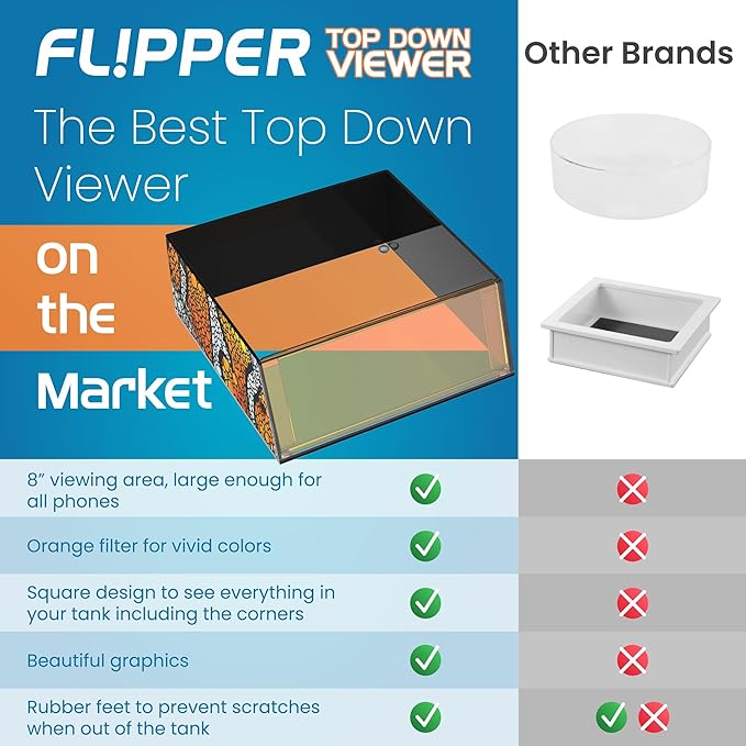 Flipper Ultra Clear Aquarium Top Down Underwater Viewer with Removable Orange Filter for Coral and Fish Observation - Aquarium Filter with Unique Artwork Box - Ideal for Color Coral and Reef Pictures