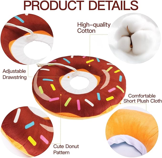 Cat Cone Collar Soft, Cute Cat Donut Collar After Surgery, Adjustable Kitten Recovery Cones to Stop Licking, Lightweight Neck Elizabethan Collars for Cats Kittens (Brown, Large)