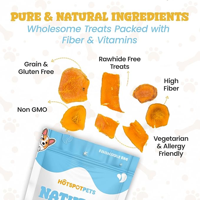 hotspot pets Dehydrated Natural Pumpkin Slices for Dogs- Crunchy Treats- 2lb Value Bag, All-Natural - High Protein, Great for Sensitive Stomachs, Low Fat, A Healthy Rawhide Alternative for All Dogs