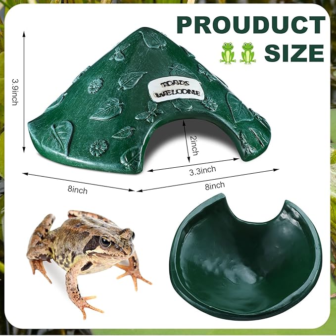 Toad House for Outside Garden, Frog House 8 x 8 x 3.9 Inch Reptile Hide Cave for Toad Frog Turtle Lizard Aquarium Fish(Green)