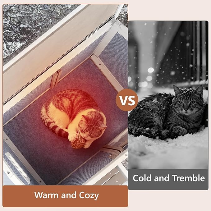 Small Insulated Cat House Weatherproof, Wooden Feral Cat House Outdoor with Cat Scratching Cloth, Balcony, Internal Dividers, Outside Indoor Cats Shelter with PVC Curtain Door, Openable Roof, Grey