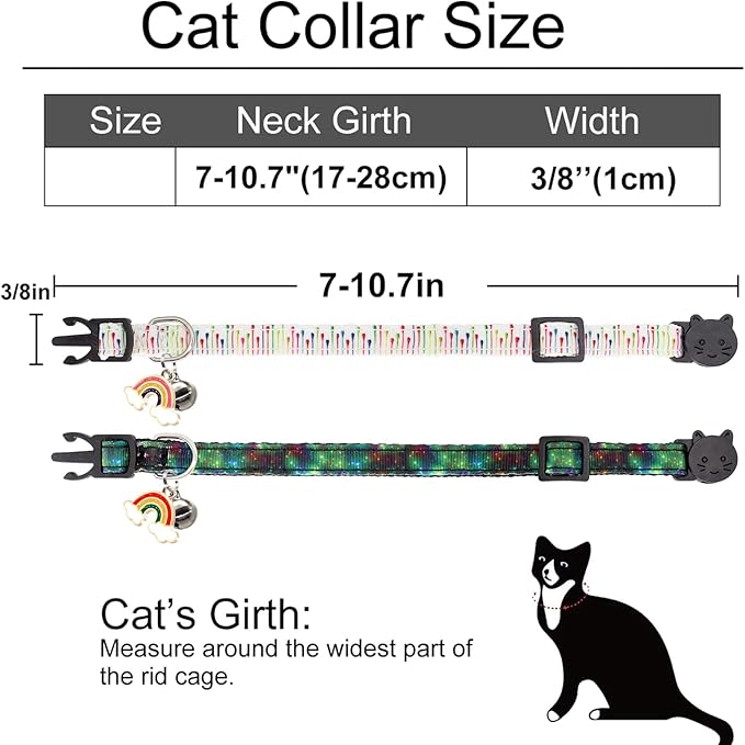 2 Pack Breakaway Cat Collar with Bells, Adjustable Kitten Safety Collars for Boys & Girls, Black+White