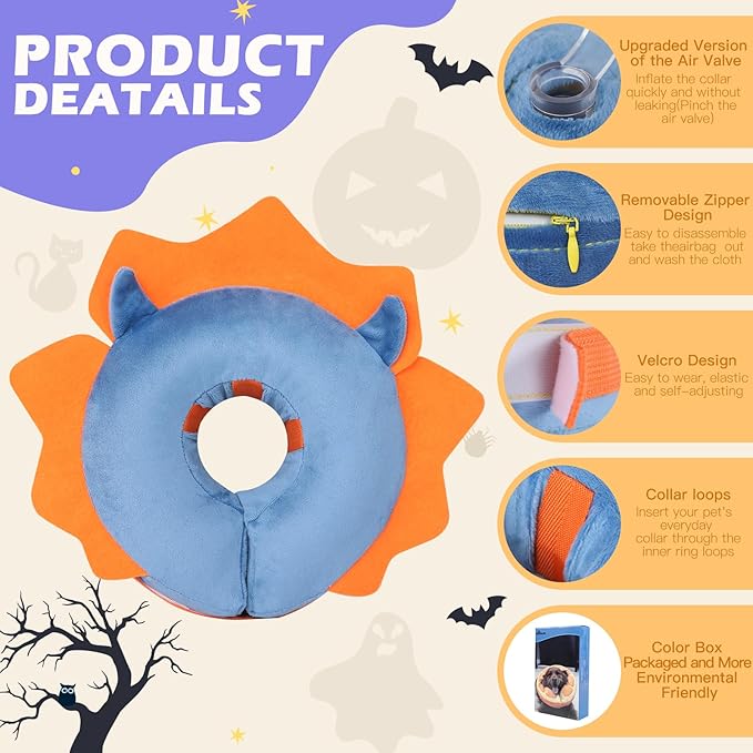 IEUUMLER Inflatable Recovery Dog Collar, Protective Donut Cone, Adjustable Soft Collar for Dog and Cat After Surgery Prevent from Biting & Scratching EU002 - Blue Demon XL