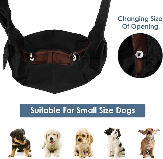 Lukovee Pet Sling, Hand Free Dog Sling Carrier Adjustable Padded Strap Tote Bag Breathable Cotton Shoulder Bag Front Pocket Safety Belt Carrying Small Dog Cat Puppy Machine Washable (Black, L)