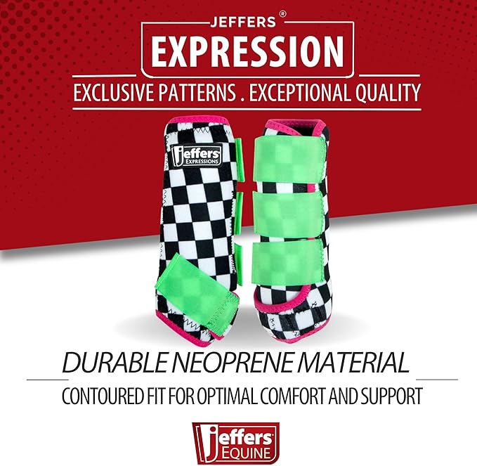 Jeffers Expression Protective Horse Boots 1 Pair, Skater Cowgirl - Safe Neoprene Leg Guards, Comfortable Fit, Durable Strap Closures, Front & Hind Support, Accessories for Travel & Riding - Large