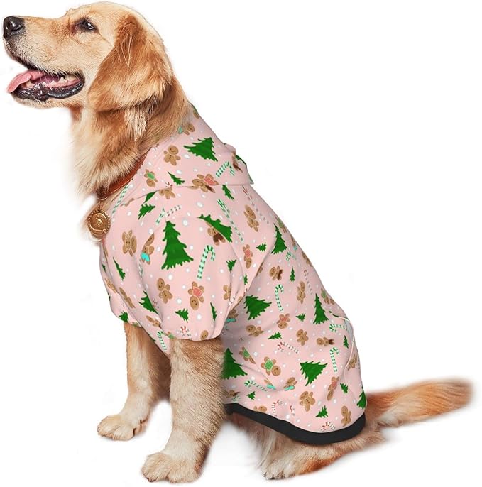 Christmas Gingerbread Men Hoodie,Christmas Cosplay Dog Clothes with Pocket and Hat Winter Clothes Sweaters X-Large