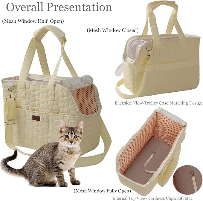 Small Dog Bag Puppy Purse Carrier for Adult Cat Rabbits Bunny Carriers Large Cat,with Multiple Pockets,Breathable Mesh,Traveling Pets Tote Picnic Outdoor 15lb (Beige2, Large)